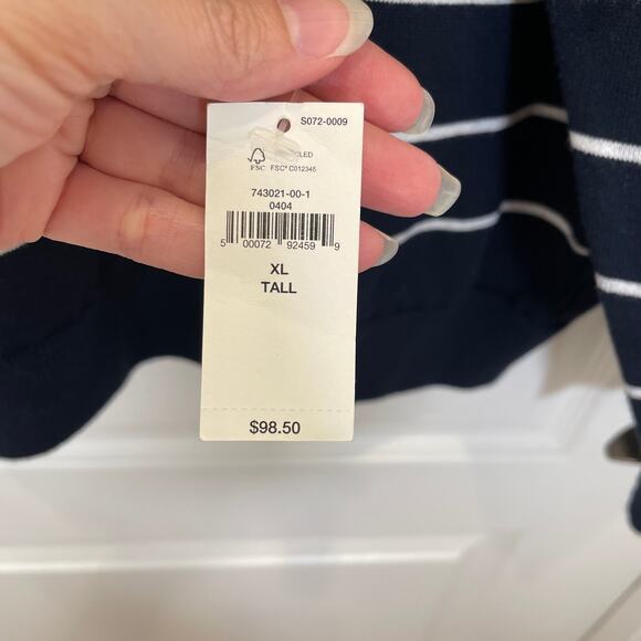 Banana Republic Mens Reversible Sweatshirt Prep Navy Stripe NWT XL Tall - Picture 2 of 7